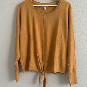 EUC Style & Co Tie-Front Scoop Neck Sweater in Mustard Yellow